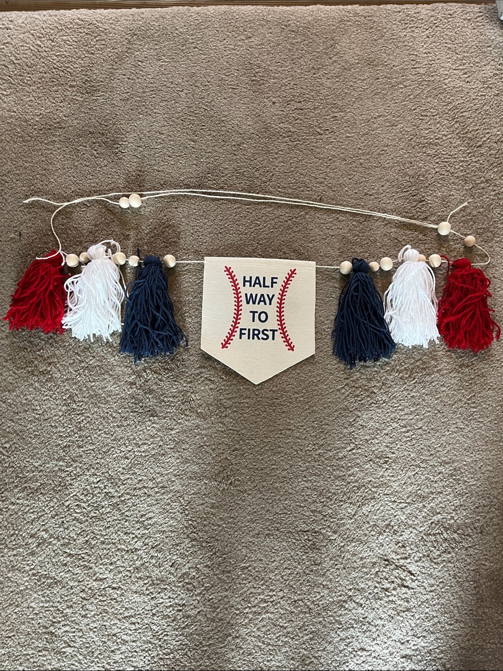 Half way to one year old baseball themed banner for highchair